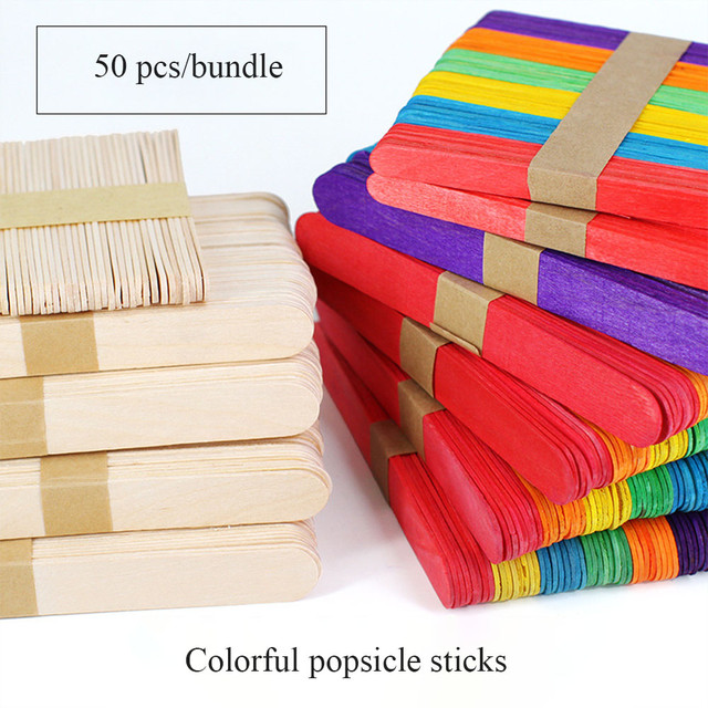 50pcs Colorful Hand Crafts DIY Wooden Sticks Popsicle Mold Ice Cream Sticks  Art Creative Educational Toys